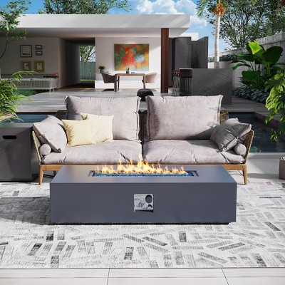 56-Inch Outdoor Rectangular Fire Pit Table Propane for Outside Patio with Tank Cover