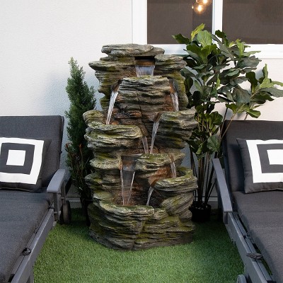 Alpine Cascading Rock Fountain with LED Light, 51" Tall