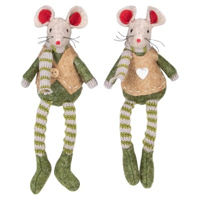 Northlight Set of 2 Boy and Girl Mice Christmas Ornaments 7.5"