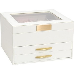 3-Layer Jewelry Box with Glass Lid & 2 Drawers, White Display Organizer and Storage Case for Women - 1 of 4