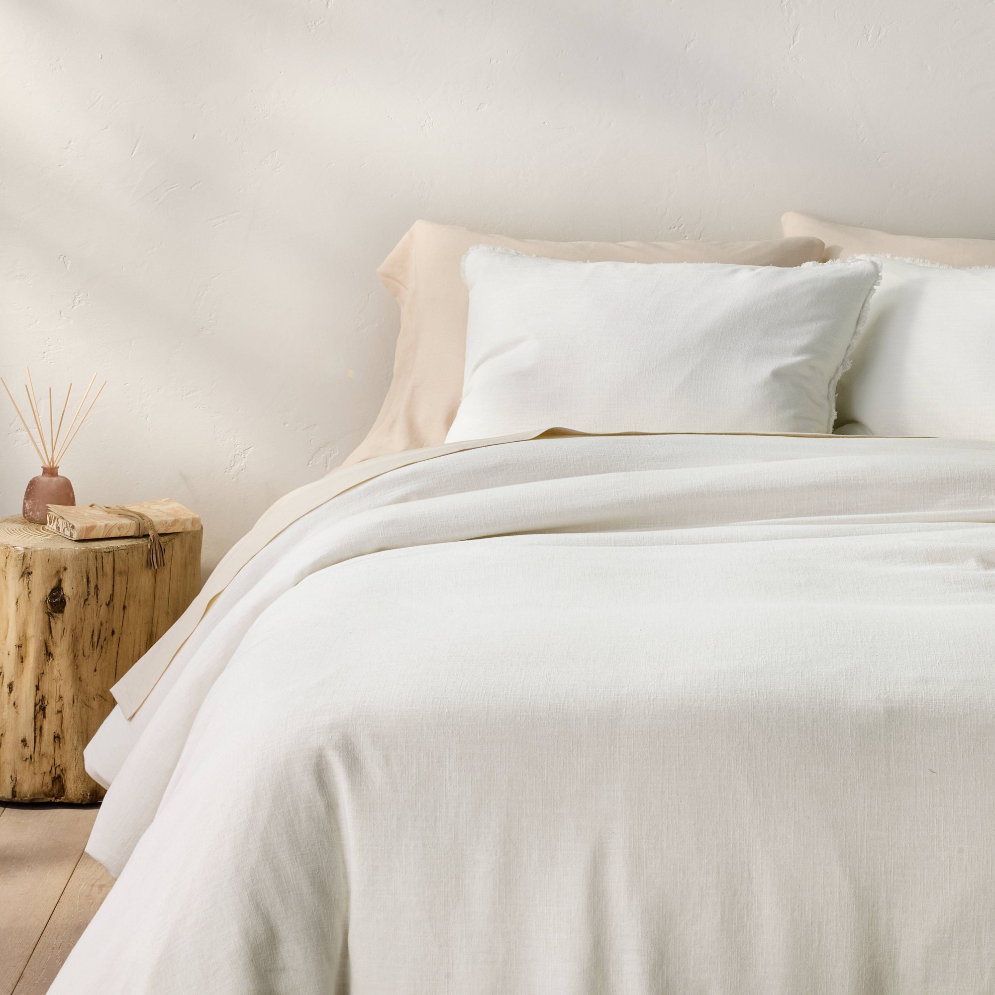 King Heavyweight Linen Blend Duvet Cover & Sham Set White - Casaluna™
