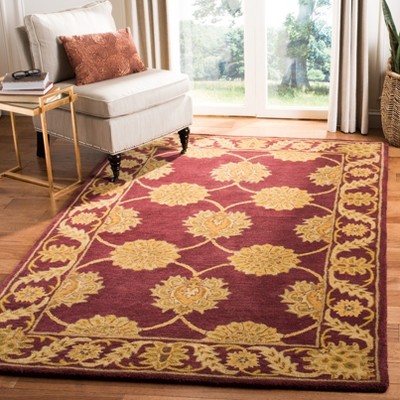Maroon and Gold Hand-Tufted Wool 4' x 6' Area Rug