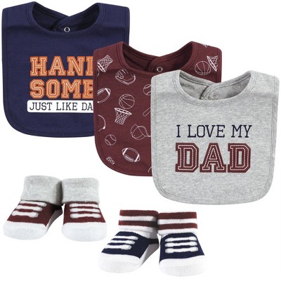 Image of Hudson Baby Infant Boy Cotton Bib and Sock Set, Love Dad, One Size