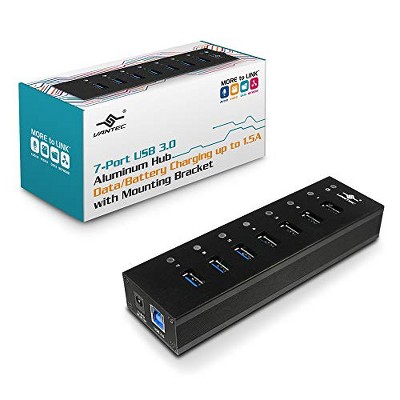 Vantec 7-Port USB 3.0 Hub, Aluminum, Full Powered, Mountable, with All Ports Data & Charging Up to 1.5A, BC 1.2, Premium 12V/3A, 36W Power Adapter ...