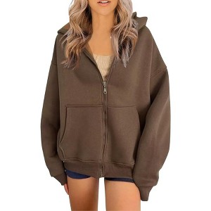 Coolmee Women's Casual Full Zip Hoodie Lightweight Long Sleeve Sweatshirt Casual Jacket with Pocket - 1 of 4