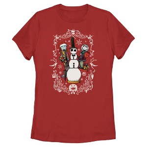Womens The Nightmare Before Christmas Sally and Snowman Jack T Shirt - 1 of 4