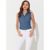 Allegra K Women's Sleeveless Lapel V Neck Button Down Chambray Shirt - 2 of 4