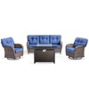 Buenhomino 4PCS PE Rattan Conversation Set with Outdoor Fire Table, Brown Wicker Swivel Patio Chairs with Sofa and Propane Fire Pit Table - 2 of 4