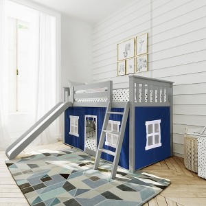 Max & Lily Twin over Twin Low Bunk Bed with Slide and Curtain for Kids - 1 of 4