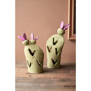 Prickly Pear Clay Luminaries Set of 2 – 11.5" Tall Rustic Candle Holders by Kalalou - 1 of 3