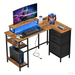 GALAXHERO 47-Inch L-Shaped Gaming Desk, Corner Computer Desk with Storage, Power Outlets & LED Lights, Office/Gaming Desk for Bedroom - 1 of 4