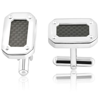 Pompeii3 Men's Stainless Steel And Black Carbon Fiber Rectangle Polished Cufflink 14mm