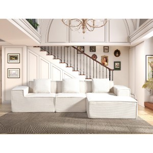 112.1'' Corduroy Convertible Modular L-Shaped Sectional Couch with Ottoman & Pillows, Deep Seat Sleeper Sofa for Living Room - 1 of 4