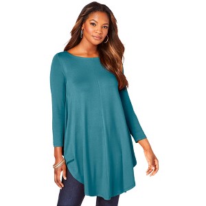 Roaman's Women's Plus Size Boatneck Swing Ultra Drape Tunic - 1 of 4