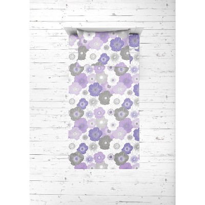 Bacati - Watercolor Floral Purple Gray 3 pc Toddler Bed Sheet Set