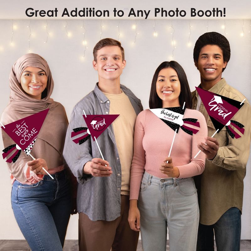 Big Dot of Happiness Maroon Grad - Best is Yet to Come - Triangle Burgundy Graduation Party Photo Props - Pennant Flag Centerpieces - Set of 20, 6 of 10