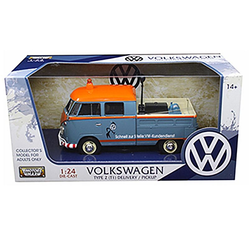 Volkswagen Type 2 (T1) Delivery Service Pickup Truck Blue and Orange "VW-Kundendienst" 1/24 Diecast Model Car by Motormax, 3 of 4