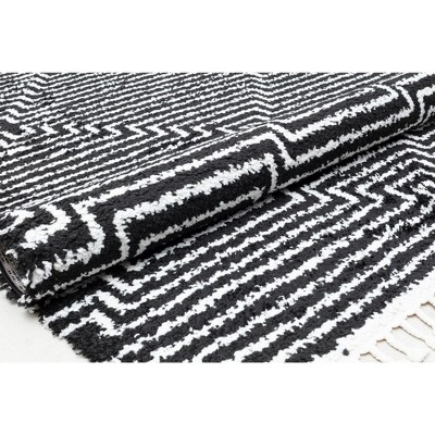 Bennett Black and White Geometric Shag Area Rug