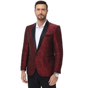 Clearlove Tuxedo Jacket for Men One Button Blazer Floral Shawl Lapel Suit Jacket Paisley Slim Fit Blazers,Red,XXL - 1 of 4
