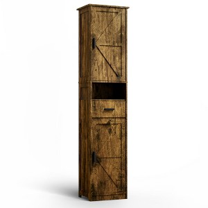 67" H Bathroom Storage Cabinet, Floor Cabinet with Drawer, Slim Freestanding Storage Organizer with Adjustable Shelves for Bathroom Living Room - 1 of 4
