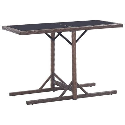 vidaXL Patio Table Brown 43.3 in.x20.9 in.x28.3 in. Glass and Poly Rattan