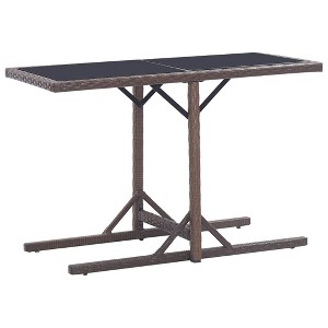 vidaXL Patio Table Brown 43.3 in.x20.9 in.x28.3 in. Glass and Poly Rattan - 1 of 4