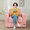 MAXYOYO Giant Bean Bag Chair, Striped Faux Fur Upholstered Floor Sofa with Pillows and Armrests, Pink - 2 of 4