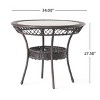 Osparple Round Patio Table,Wicker Outdoor Dining Table with Tempered Glass Tabletop and Open Shelf for 2/4,Brown - 3 of 4