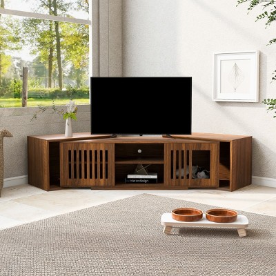LAOTIES Modern TV Stand with Extendable Table,Sliding Door And Soft Cushion,Pet Friendly Litter Box Furniture