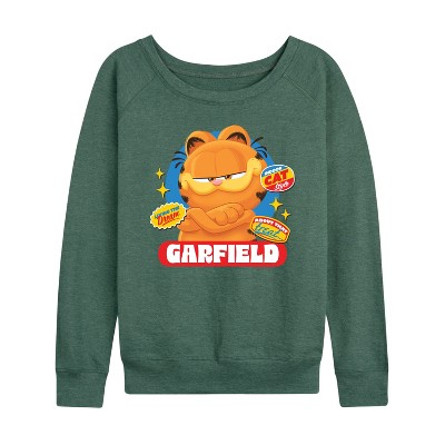 Women's - Garfield - Garfield Stickers Lightweight French Terry Wide Neck Long Sleeve Shirt