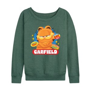 Women's - Garfield - Garfield Stickers Lightweight French Terry Wide Neck Long Sleeve Shirt - 1 of 4