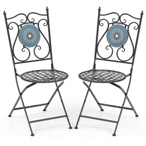 Costway Set of 2/4 Mosaic Chairs for Patio with Decorative Backrest Heavy-Duty Frame - 1 of 4