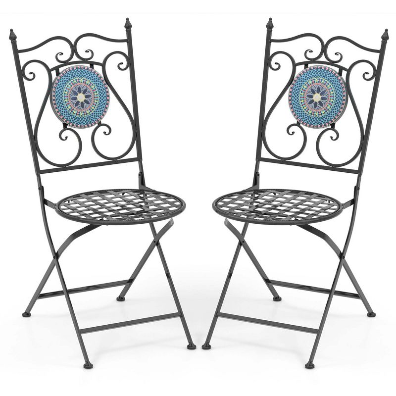 Costway Set of 2/4 Mosaic Chairs for Patio with Decorative Backrest Heavy-Duty Frame, 1 of 9