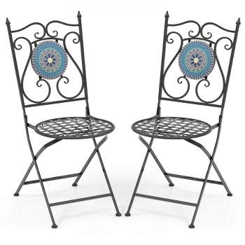 Costway Set of 2/4 Mosaic Chairs for Patio with Decorative Backrest Heavy-Duty Frame