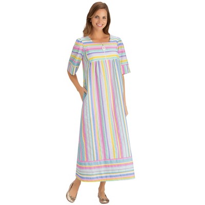 Collections Etc Short-Sleeve Seersucker Striped Robe with Half-Zip Front