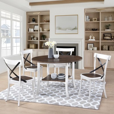 NicBex 45.67" Round Dining Table Set for 4 Farmhouse Wood Dining Table Built-in Storage Shelves with 4 Chairs