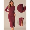 INSPIRE CHIC Women's Fall Casual Long Sleeve Round Neck Ruched Slit Fitted Midi Dress - 2 of 4