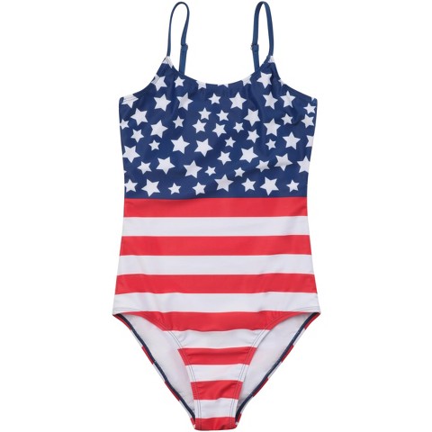 Just Love Girls’ One Piece Swimsuit – UPF 50+, Adjustable Straps, Chlorine-Resistant, Full Coverage, Sizes 2T–16 (Americana, 10-12 Years)