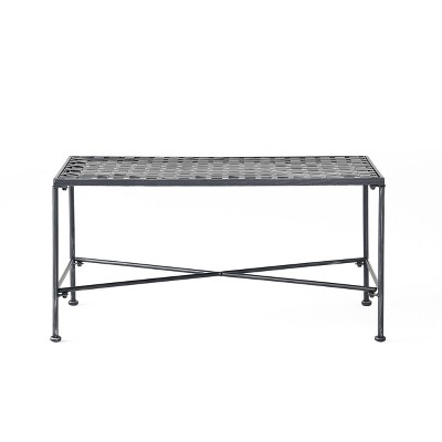 Vynxaria Patio Coffee Tables - 37" Black Brush Silver Outdoor Iron Table