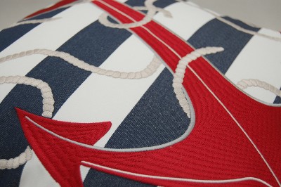 Nautical Blue and White Stripe Anchor Throw Pillow