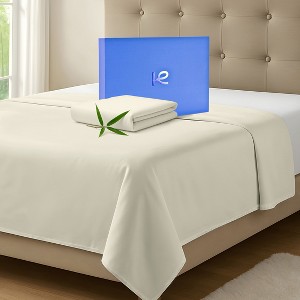 300 Thread Count 100% Organic Bamboo Viscose Flat Sheet Only, Extra Wide, Cooling & Breathable, Double Stitching, Bedding Sheet - 1 of 4