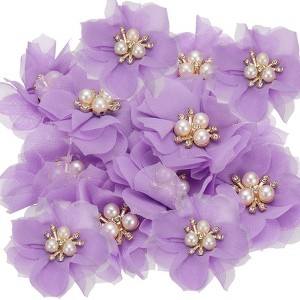 Unique Bargains Rhinestone Pearl Chiffon Flower for DIY Craft Wedding Party 15 Pcs - 1 of 4