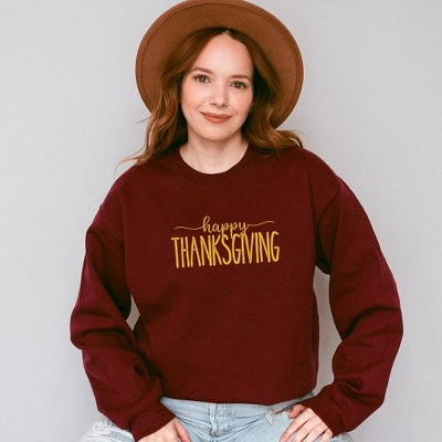 Simply Sage Market Women's Graphic Sweatshirt Happy Thanksgiving Embroidered