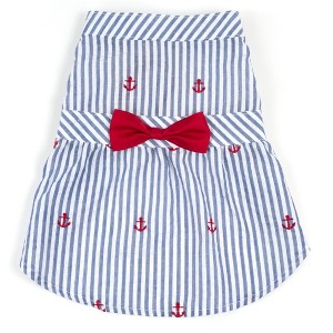 The Worthy Dog Embroidered Anchor Stripe Seersucker Adjustable Pet Dress - 1 of 1