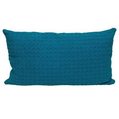 HomeRoots 14" X 26" Teal Cotton Lumbar Throw Pillow with Texture