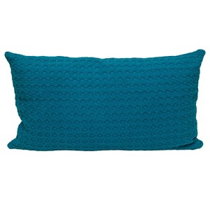 HomeRoots 14" X 26" Teal Cotton Lumbar Throw Pillow with Texture - 1 of 4
