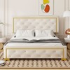 CAVINAS Queen Bed Frame with Pull Point Headboard and Queen Bed Metal Wire Frame at The Head and Foot of The Bed, Metal Feet, Velvet, beige - 2 of 4