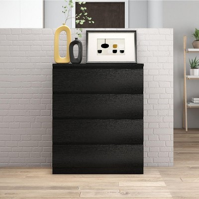 Okak 31.5In Modern Bedroom Dresser Nightstand with 4 Drawers Wooden Handle-Free Storage Chest Cabinet for Living Room Hallway Entryway, Black