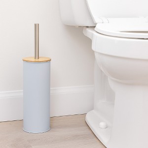 Evideco French Home Goods Metal Toilet Brush and Holder Set With Bamboo Lid - 1 of 4