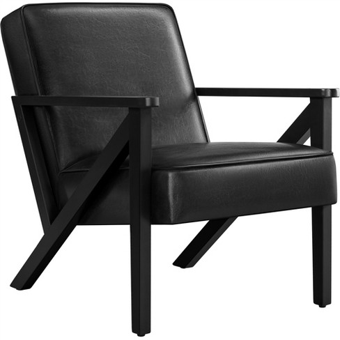 Black leather chair with silver online legs